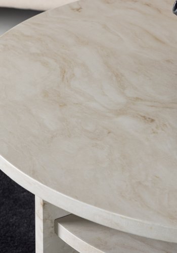 VENTURE DESIGN lesund salongbord, m. hylle, rund - beige marmorlook MDF (85)