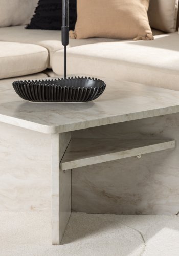 VENTURE DESIGN lesund salongbord, m. hylle, firkantet - beige marmorlook MDF (75x75)
