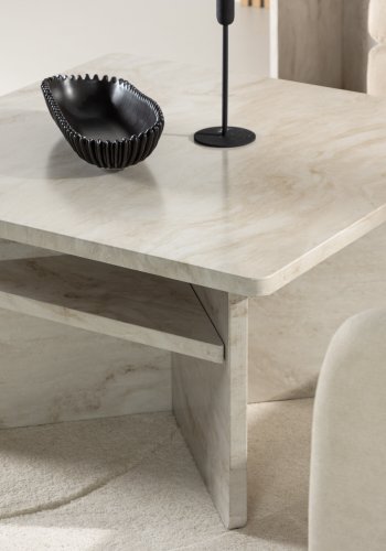 VENTURE DESIGN lesund salongbord, m. hylle, firkantet - beige marmorlook MDF (75x75)