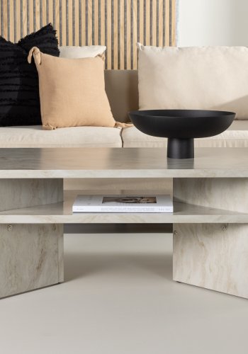 VENTURE DESIGN lesund salongbord, m. hylle, rektangulr - beige marmorlook MDF (120x60)