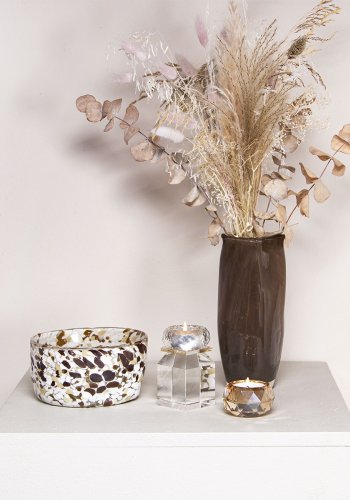 HOUSE OF SANDER Honeysuckle telysholder - klart og champagneglass (H:10)