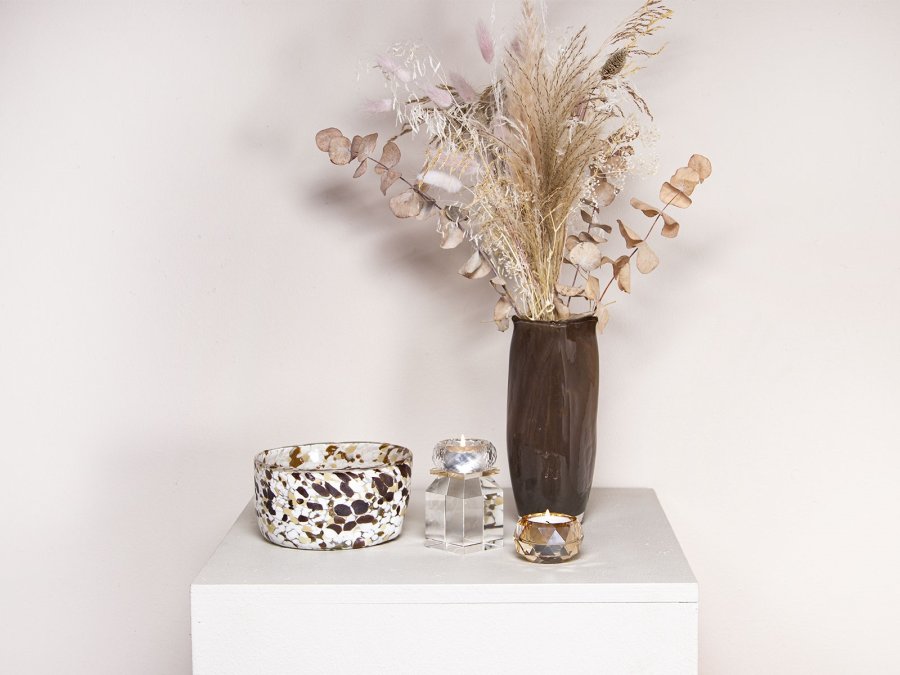 HOUSE OF SANDER Honeysuckle telysholder - klart og champagneglass (H:10)