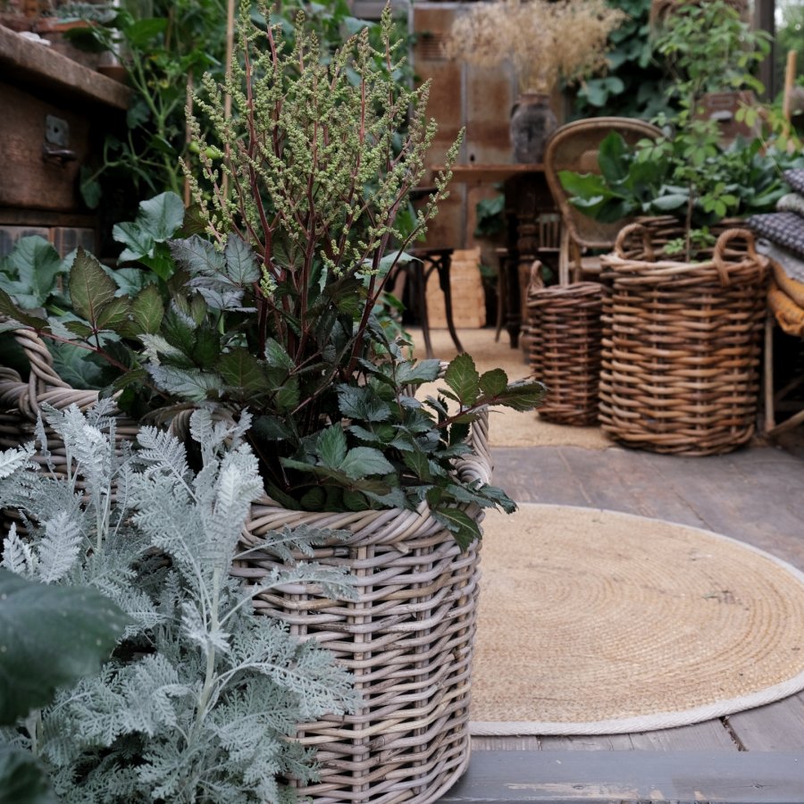 HOUSE NORDIC Gili kurv, rund - naturlig kuborotting (sett med 2)