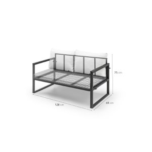 NORDVÄRK MTLKNP001 haveloungest, m. 2 stole, 1 sofa, 1 bord - antracitgr stof og sort metal