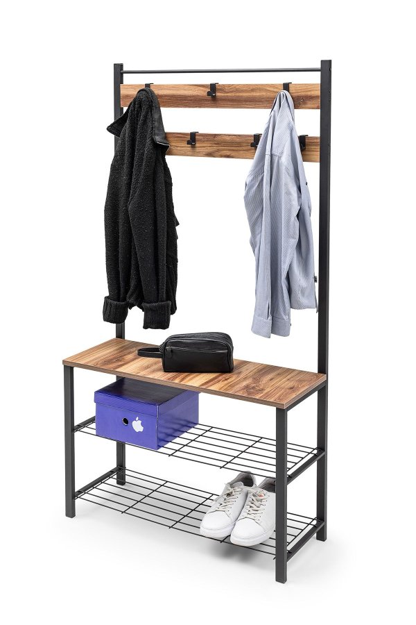 NORDVRK GGMBVSTYR001 inngangssett, m. 7 kroker, 3 hyller - naturlig melamin og svart metall