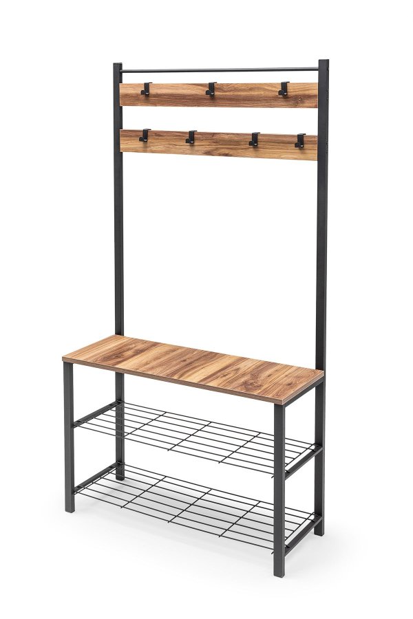 NORDVRK GGMBVSTYR001 inngangssett, m. 7 kroker, 3 hyller - naturlig melamin og svart metall