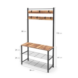 NORDVÄRK GGMBVSTYR001 entrést, m. 7 knager, 3 hylder - natur melamin og sort metal