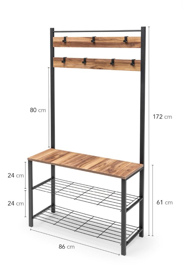 NORDVRK GGMBVSTYR001 inngangssett, m. 7 kroker, 3 hyller - naturlig melamin og svart metall