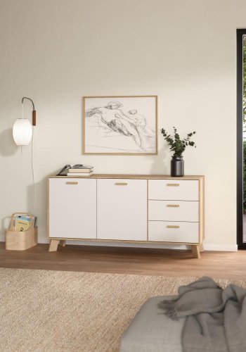 TVILUM Ikast Sideboard 2 T�ren + 3 Schubladen, Jackson Hickory/Wei�, 147,2 x 39,1 x 73 cm