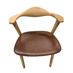 Designer spisebordsstol, m. armln - mrk brun lder og massivt naturfarvet egetr