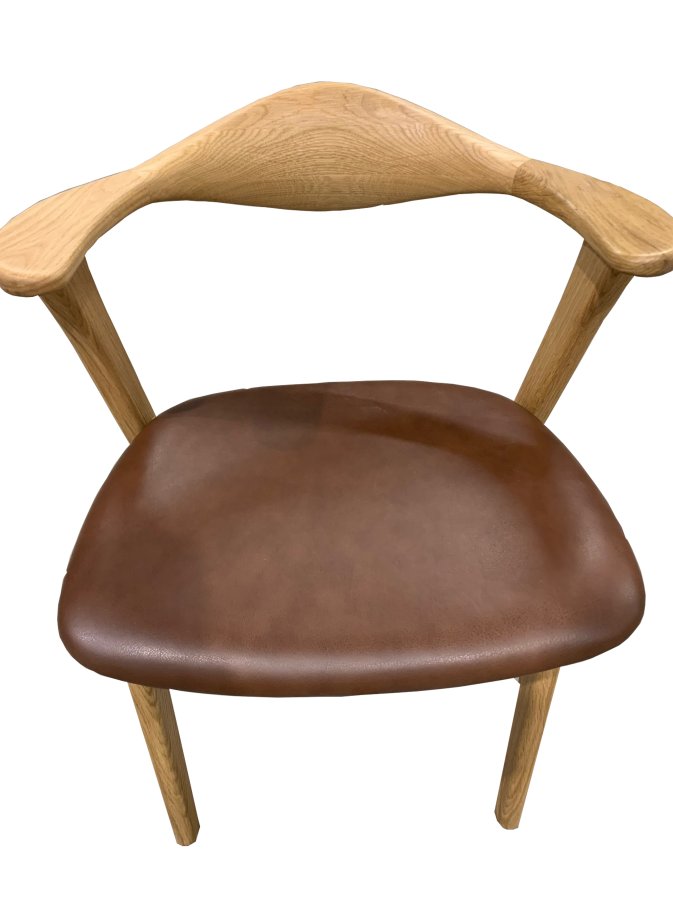 Designer-Esszimmerstuhl mit Armlehnen – dunkelbraunes Leder und massive Natur-Eiche