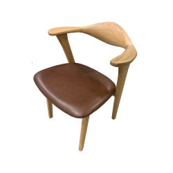 Designer spisebordsstol, m. armln - mrk brun lder og massivt naturfarvet egetr