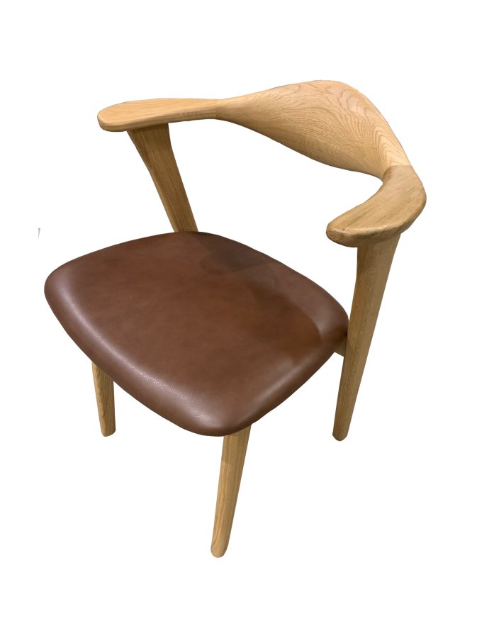 Designer-Esszimmerstuhl mit Armlehnen – dunkelbraunes Leder und massive Natur-Eiche