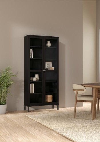 TVILUM Roma porselensskap med 2 drer, matt sort, 88,7 x 36,25 x 202,8 cm