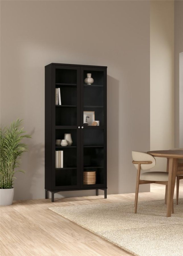 TVILUM Roma porselensskap med 2 drer, matt sort, 88,7 x 36,25 x 202,8 cm