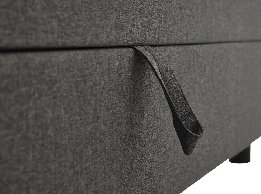 Space Dreams sengebunn, m. oppbevaring, m. overmadrass - antrasittgr stoff og sort tre (200x90)