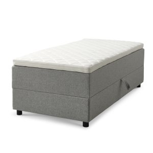 Space Dreams sengebund, m. opbevaring, u. topmadras - lysegr stof og sort tr (200x90)