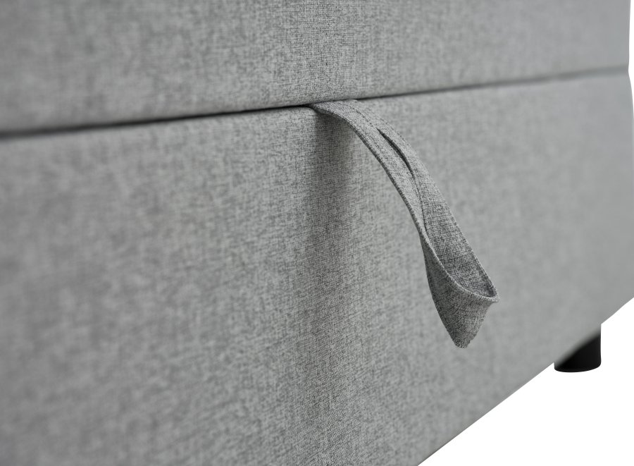 Space Dreams sengebunn, m. oppbevaring, m. overmadrass - lysegrt stoff og sort tre (200x90)