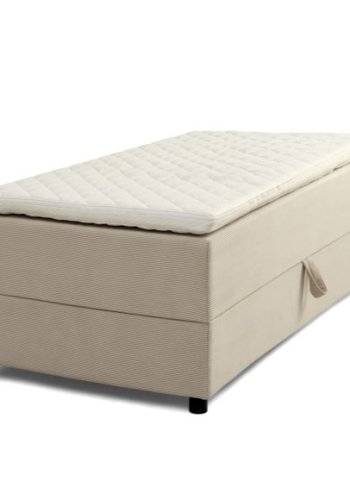 Space Dreams sengebunn, med oppbevaring, etc. overmadrass - beige velour og svart treverk (200x90)