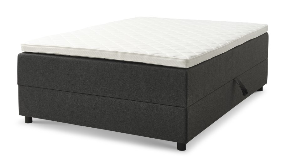 Space Dreams sengebunn, m. oppbevaring, m. overmadrass - antrasittgr stoff og sort tre (200x140)