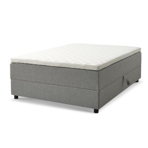 Space Dreams sengebund, m. opbevaring, u. topmadras - lysegr stof og sort tr (200x140)