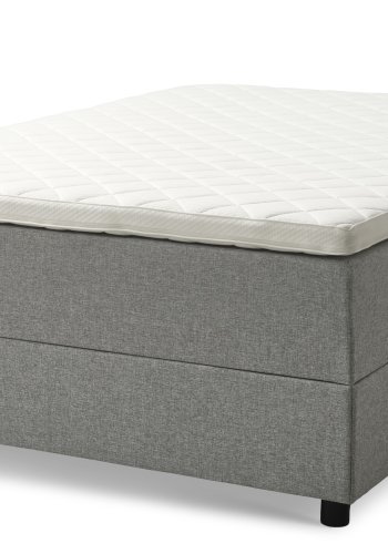 Space Dreams sengebunn, m. oppbevaring, m. overmadrass - lysegr stoff og sort tre (200x140)