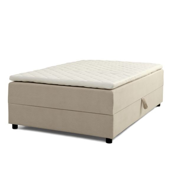 Space Dreams sengebunn, med oppbevaring, etc. overmadrass - beige velour og svart tre (200x140)