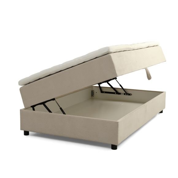 Space Dreams sengebunn, med oppbevaring, etc. overmadrass - beige velour og svart tre (200x140)