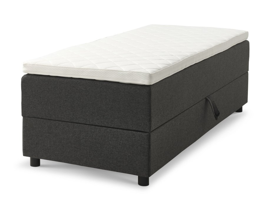 Space Dreams sengebunn, m. oppbevaring, m. overmadrass - antrasittgr stoff og sort tre (200x80)