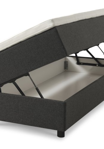 Space Dreams sengebunn, m. oppbevaring, m. overmadrass - antrasittgr stoff og sort tre (200x80)