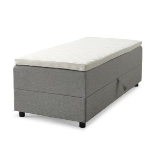 Space Dreams sengebund, m. opbevaring, u. topmadras - lysegr stof og sort tr (200x80)