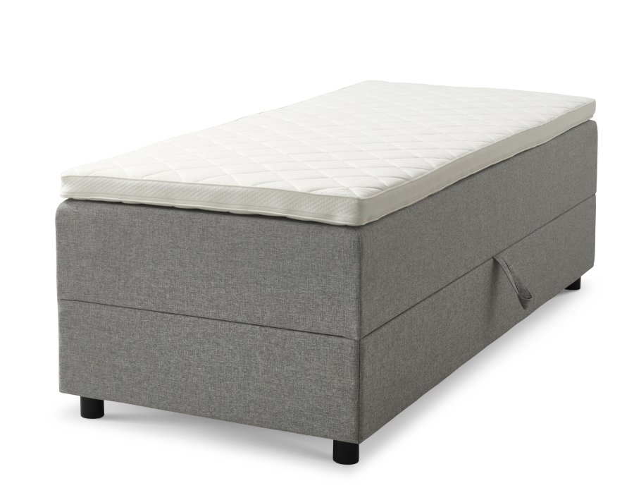   Space Dreams sengebunn, m. oppbevaring, m. overmadrass - lysegr stoff og sort tre (200x80)