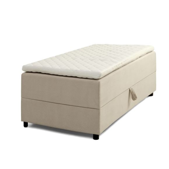 Space Dreams sengebunn, med oppbevaring, etc. overmadrass - beige velour og svart treverk (200x80)