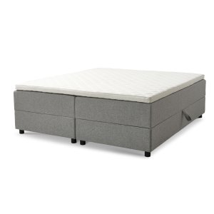 Space Dreams sengebund, m. opbevaring, u. topmadras - lysegr stof og sort tr (200x180)