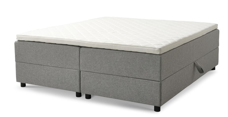 Space Dreams sengebunn, m. oppbevaring, m. overmadrass - lysegr stoff og sort tre (200x180)