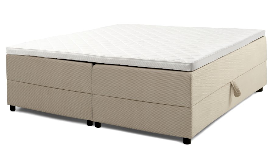 Space Dreams sengebunn, med oppbevaring, etc. overmadrass - beige velour og svart tre (200x180)