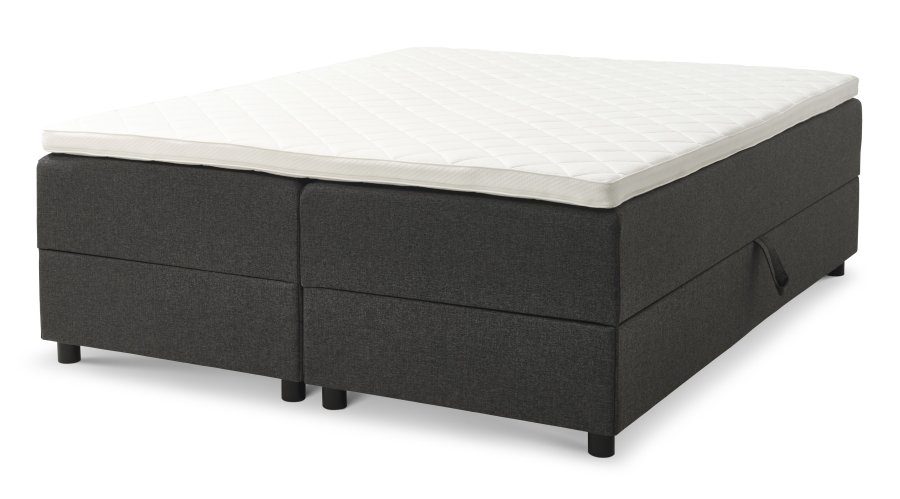 Space Dreams sengebunn, m. oppbevaring, m. overmadrass - antrasittgr stoff og sort tre (200x160)