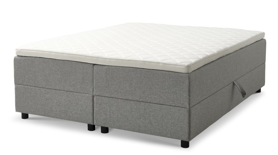 Space Dreams sengebunn, m. oppbevaring, m. overmadrass - lysegr stoff og sort tre (200x160)