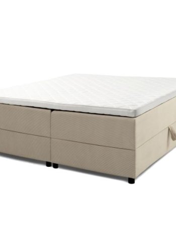 Space Dreams sengebunn, med oppbevaring, etc. overmadrass - beige velour og svart tre (200x160)