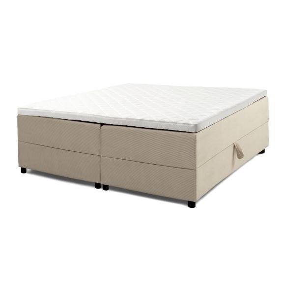 Space Dreams sengebunn, med oppbevaring, etc. overmadrass - beige velour og svart tre (200x160)
