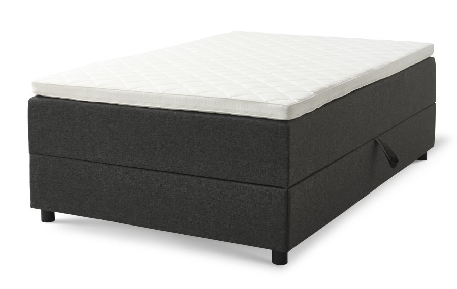 Space Dreams sengebunn, m. oppbevaring, m. overmadrass - antrasittgr stoff og sort tre (200x120)