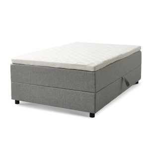 Space Dreams sengebund, m. opbevaring, u. topmadras - lysegr stof og sort tr (200x120)