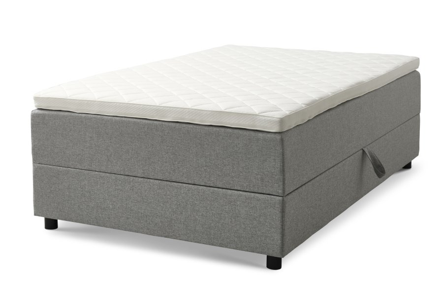  Space Dreams sengebunn, m. oppbevaring, m. overmadrass - lysegr stoff og sort tre (200x120)