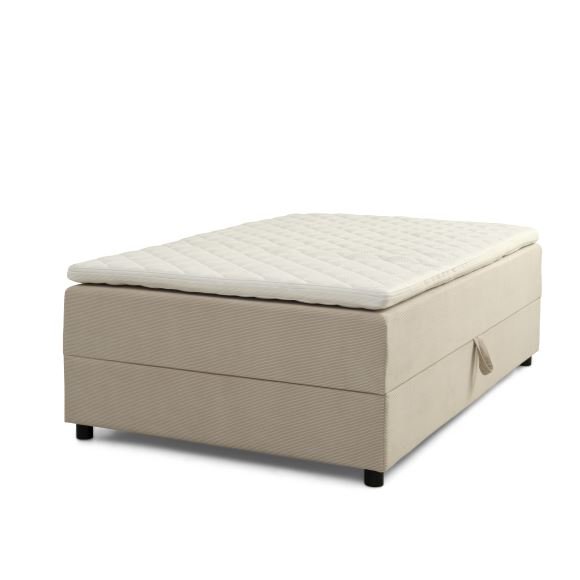 Space Dreams sengebunn, med lagring, w. overmadrass - beige velour og svart tre (200x120)