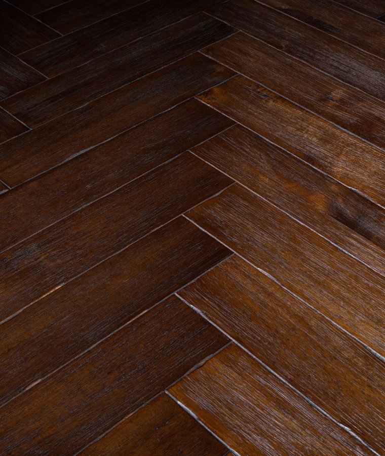 DUTCHBONE Class Esstisch, Fischgrätmuster, rechteckig – braunes Holz und goldener Stahl (220 x 90)