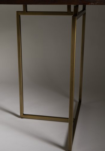 DUTCHBONE Class Esstisch, Fischgrätmuster, rechteckig – braunes Holz und goldener Stahl (220 x 90)