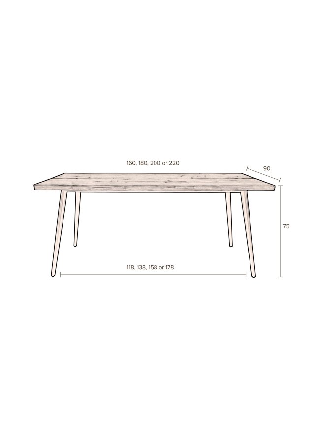 DUTCHBONE Alagon spisebord, rektangulrt - brun valnttfinish og svart stl (220X90)