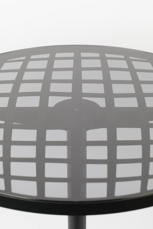 ZUIVER Albert Bistro hagebord, rundt - glass og sort aluminium (80)