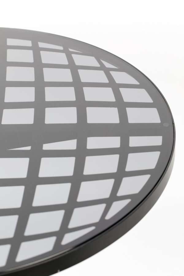 ZUIVER Albert Bistro hagebord, rundt - glass og sort aluminium (80)