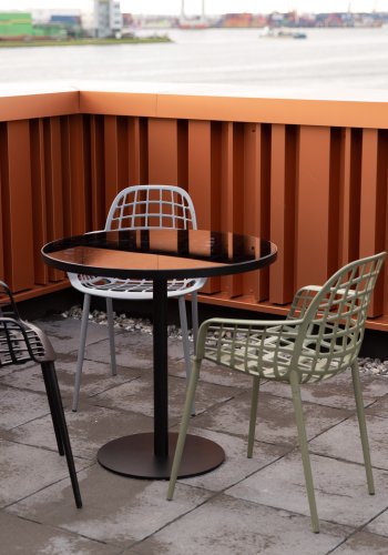 ZUIVER Albert Bistro hagebord, rundt - glass og sort aluminium (80)